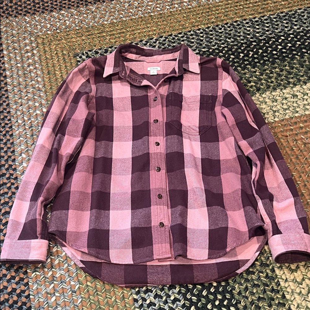 L.L. Bean Pink and Purple Plaid Button Down Shirt